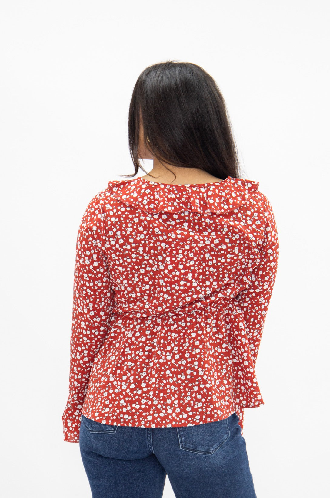 Peplum Blouse with Ruffle Detail, Red Floral – GRACE+EMMA®