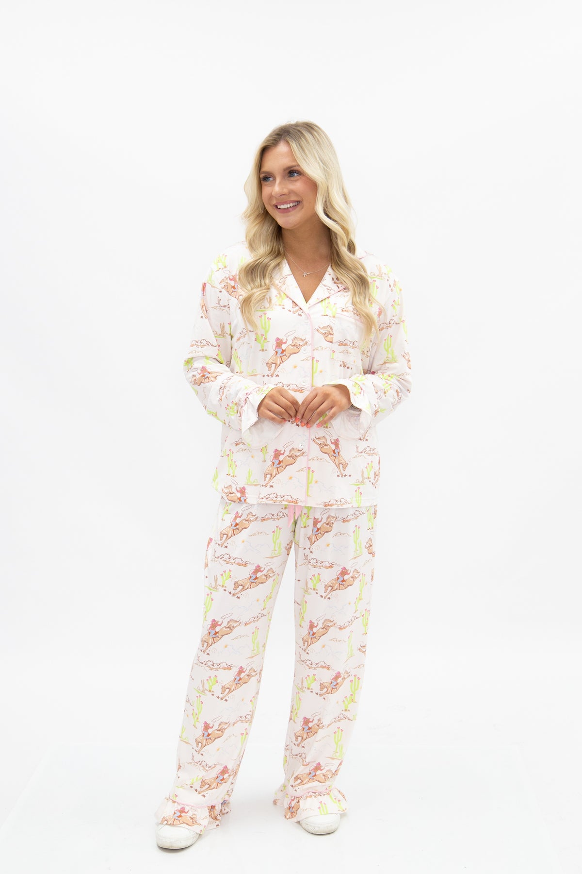 Horse Print Button Up PJ Set