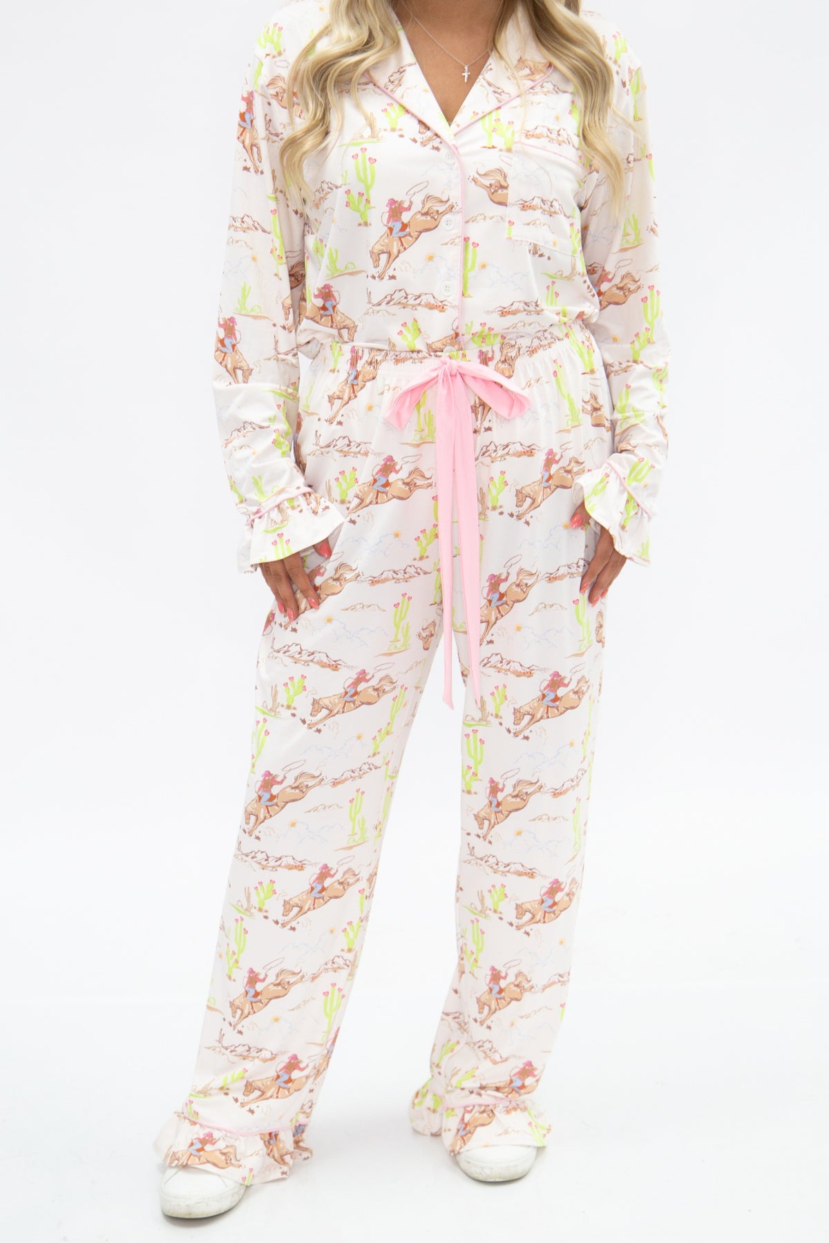 Horse Print Button Up PJ Set