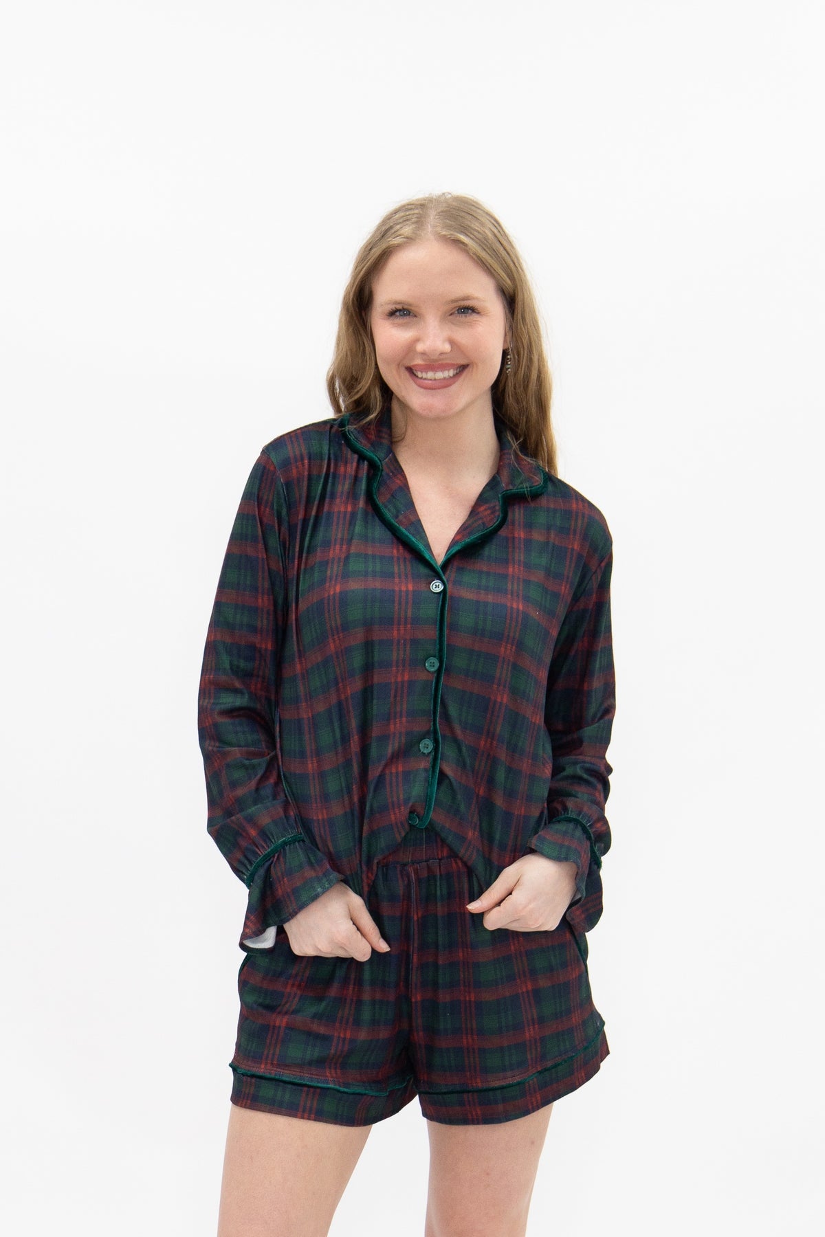 Adult PJ Green plaid set
