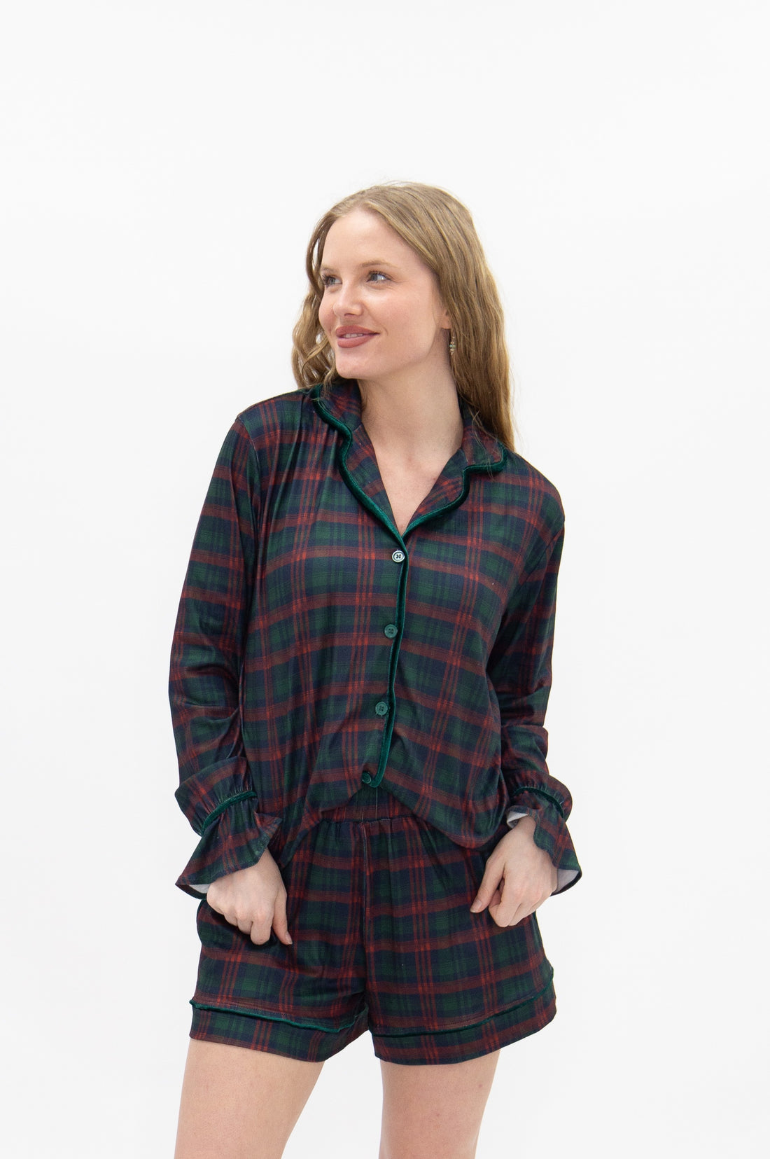 Adult PJ Green plaid set