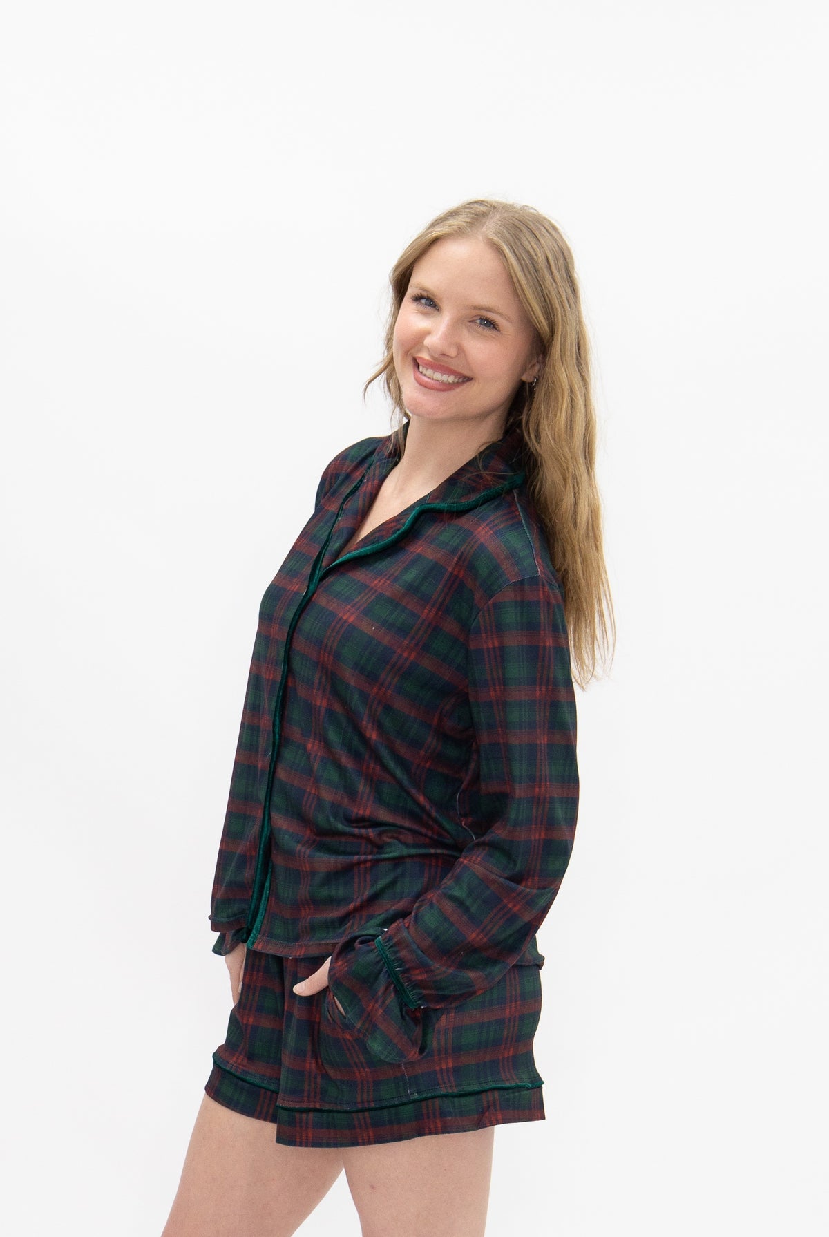 Adult PJ Green plaid set