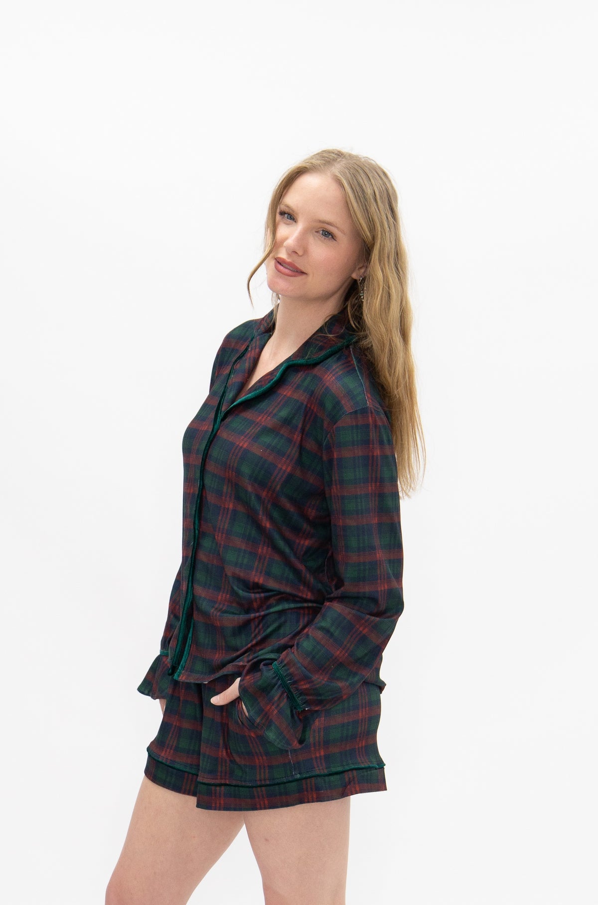 Adult PJ Green plaid set