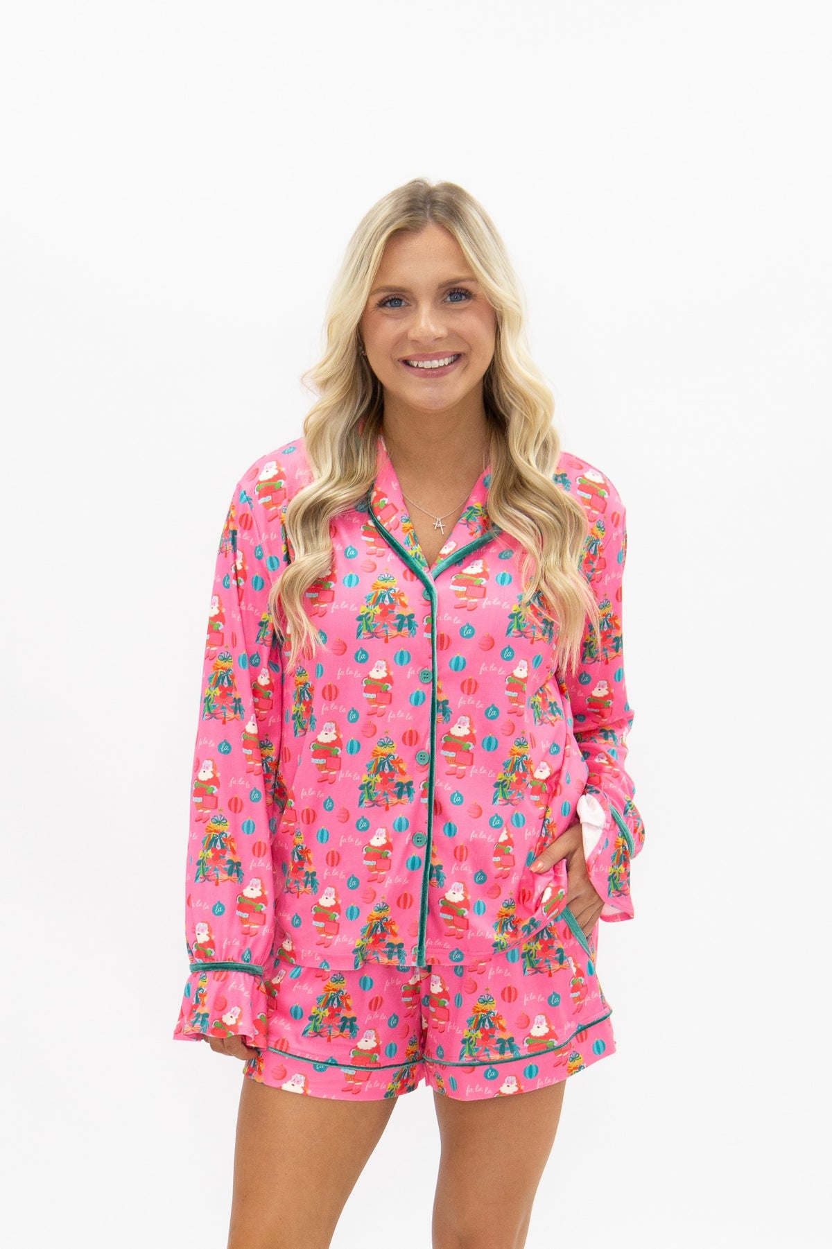 Adult PJ Set, Pink Santa