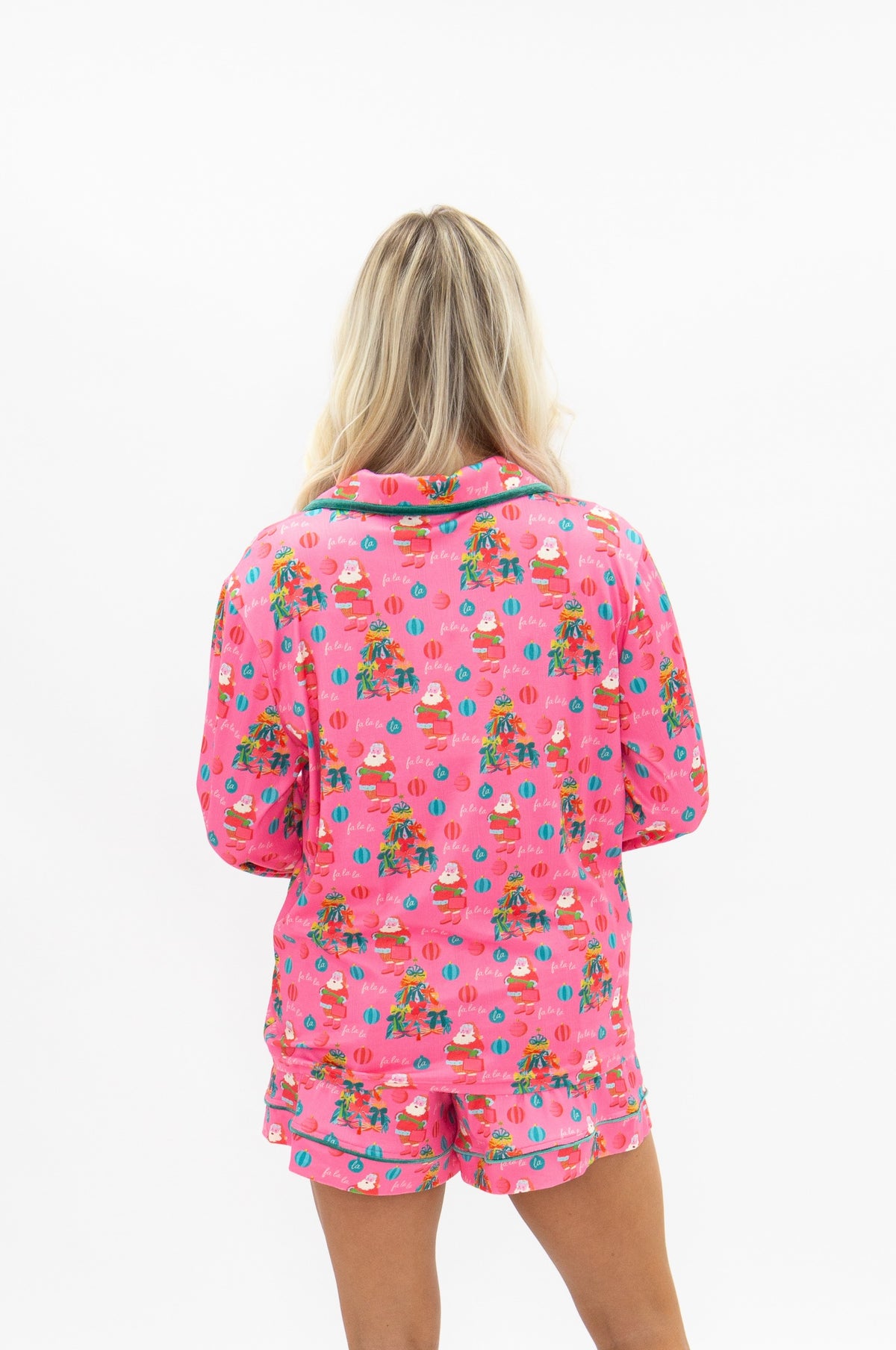 Adult PJ Set, Pink Santa