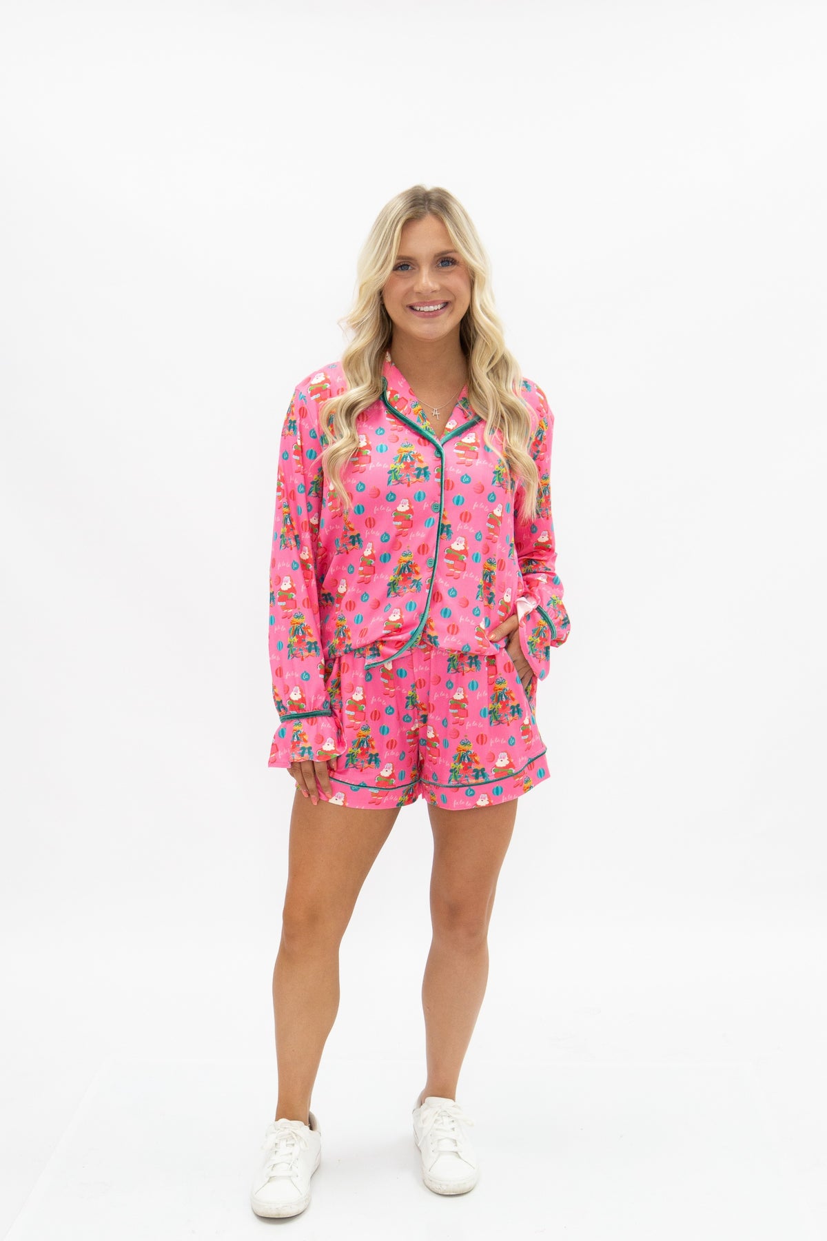 Adult PJ Set, Pink Santa