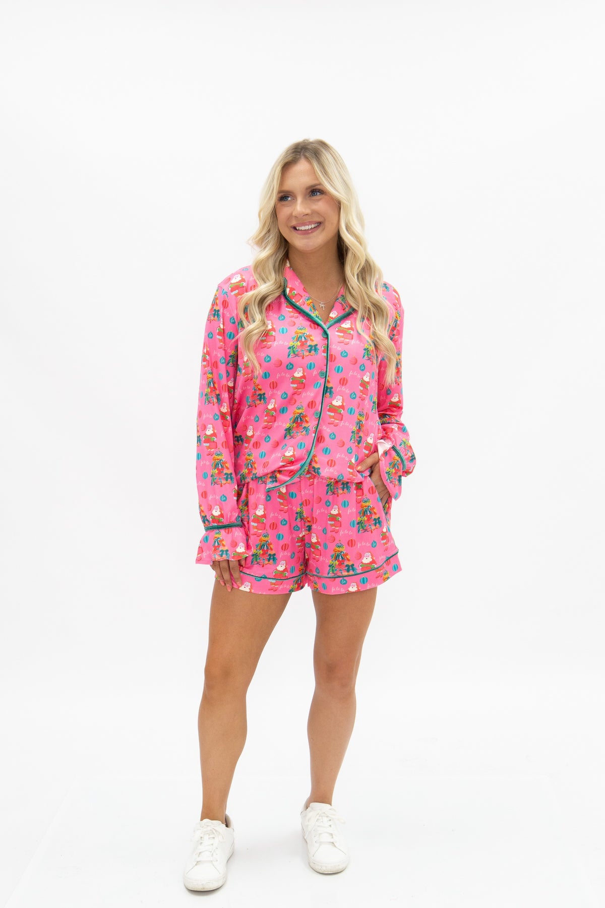 Adult PJ Set, Pink Santa