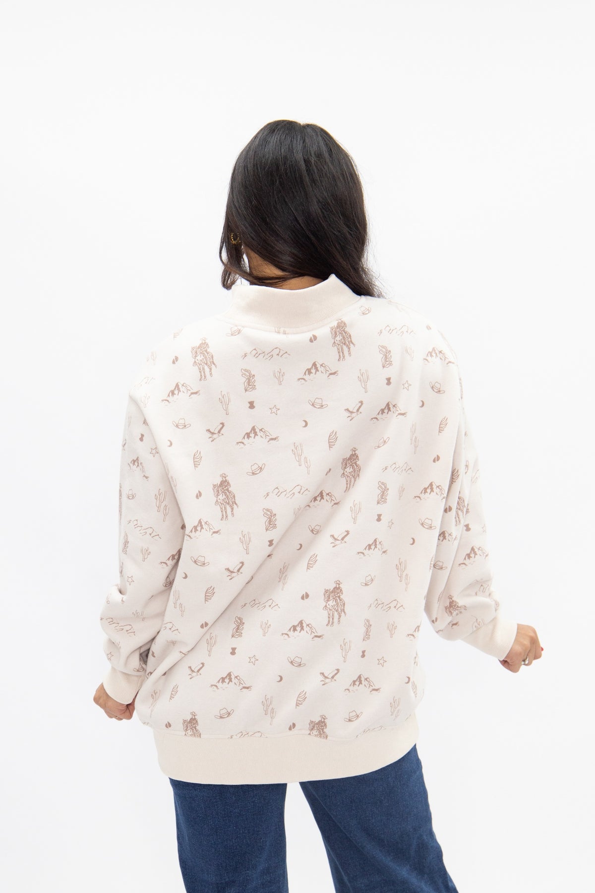 Western Beige Mock Neck Sweatshirt