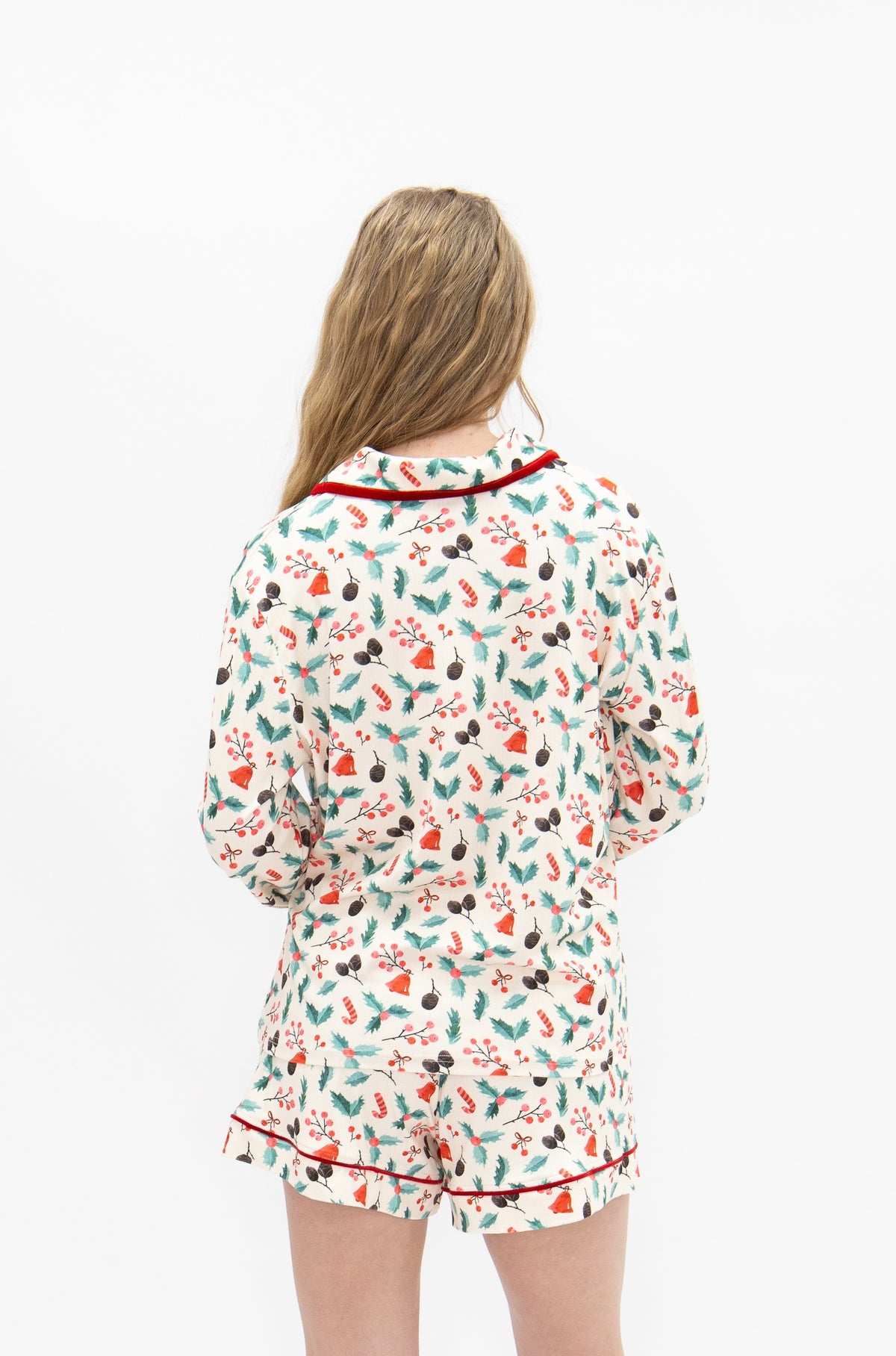 Adult PJ Set, Ivory Holly Print