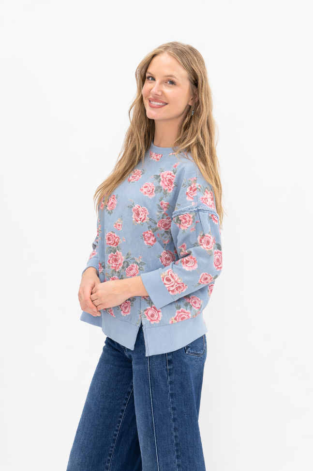Floral Print Denim Top