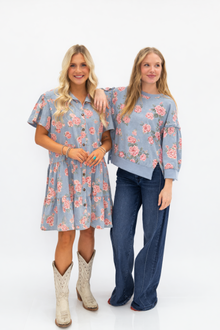 Floral Print Denim Top