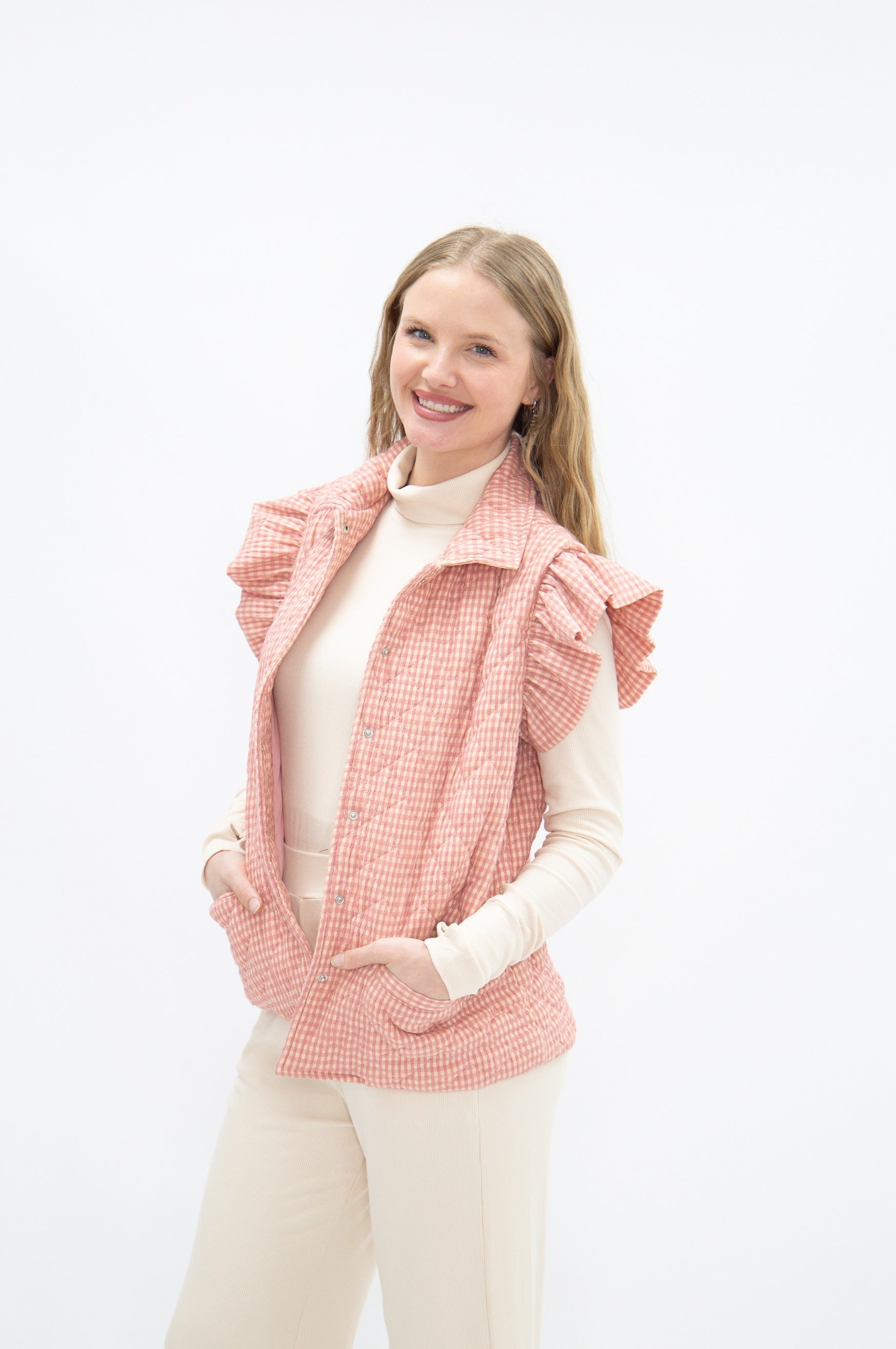 Puffer Vest, Blush Gingham