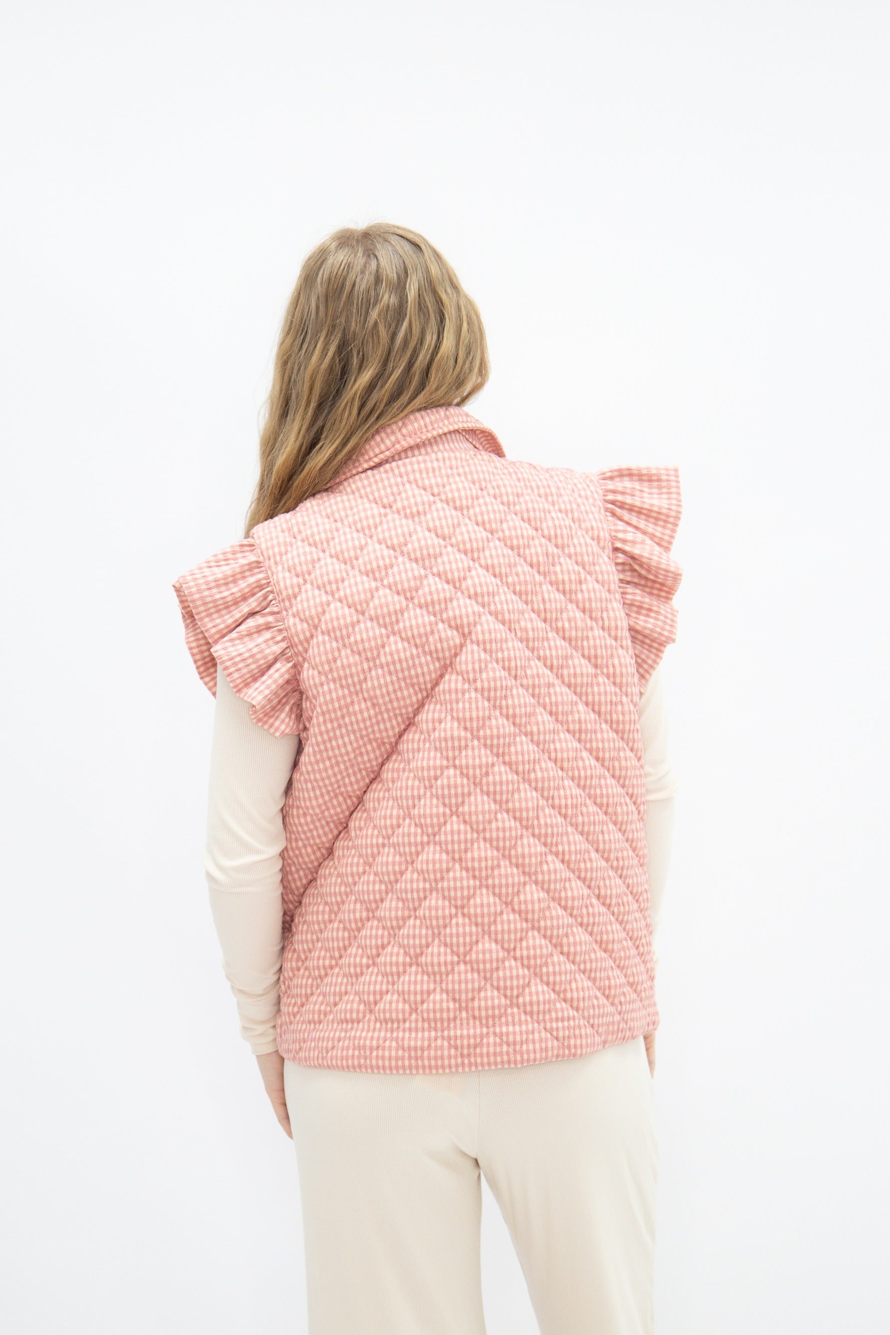 Puffer Vest, Blush Gingham