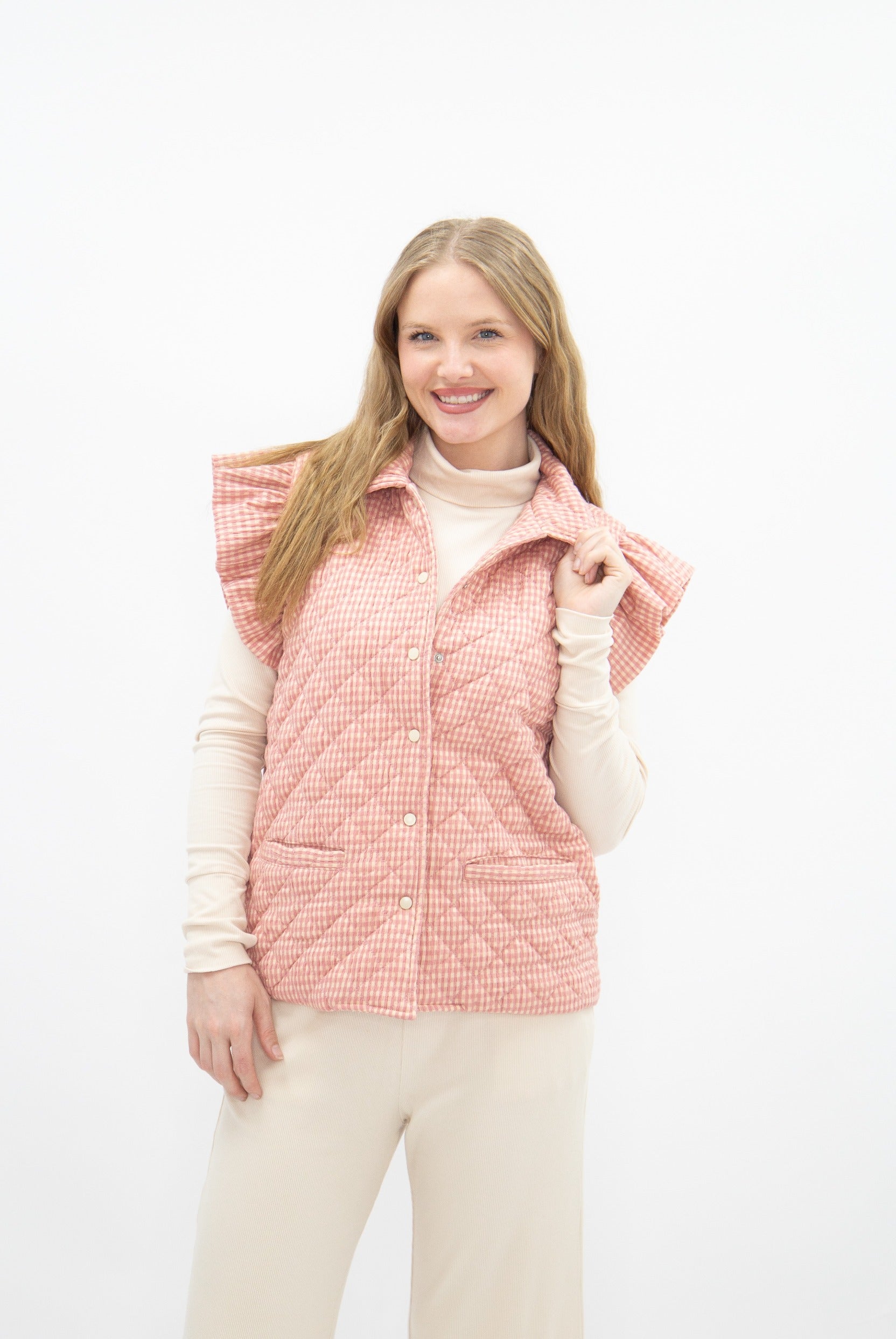 Puffer Vest, Blush Gingham