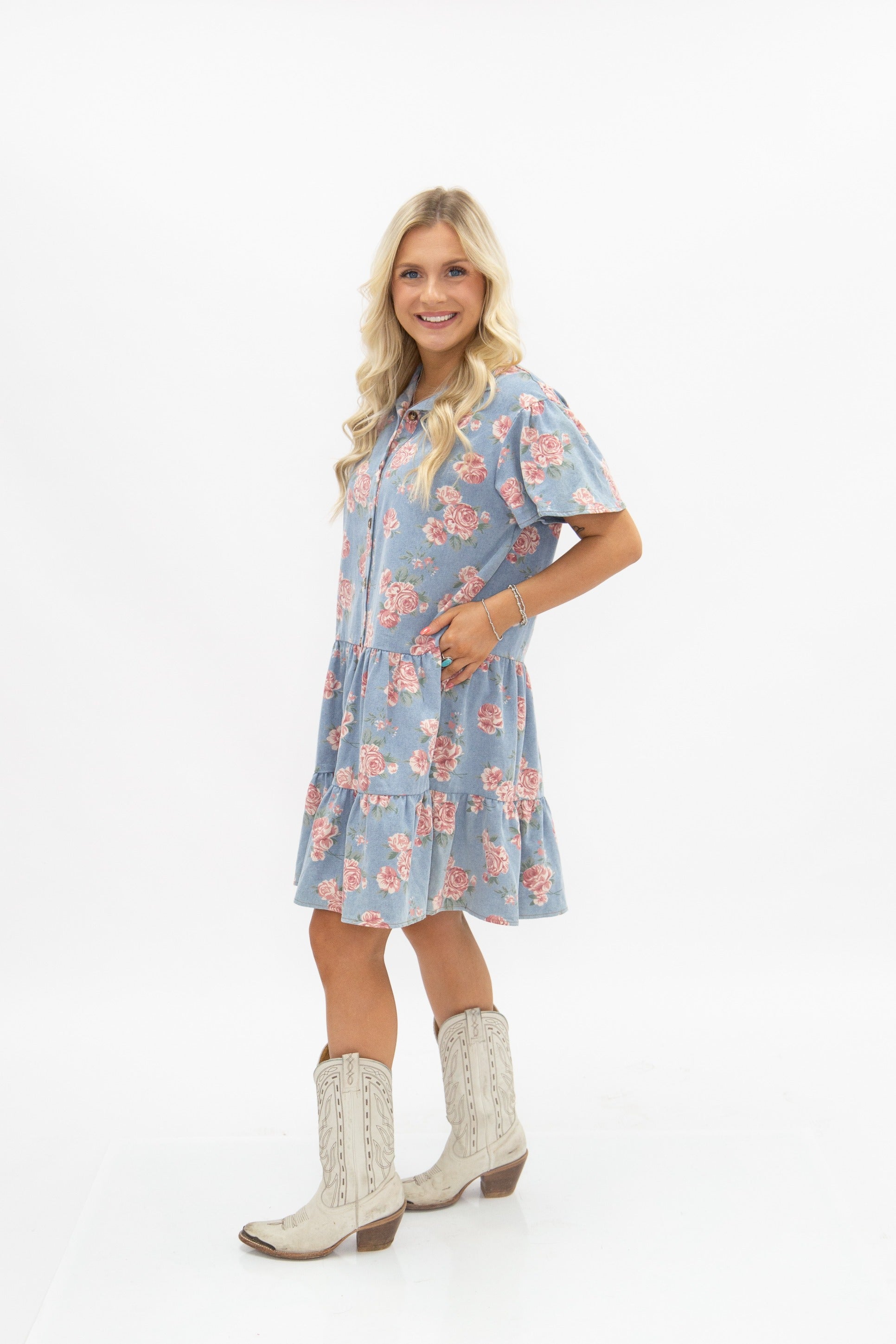 Floral Print Denim Dress