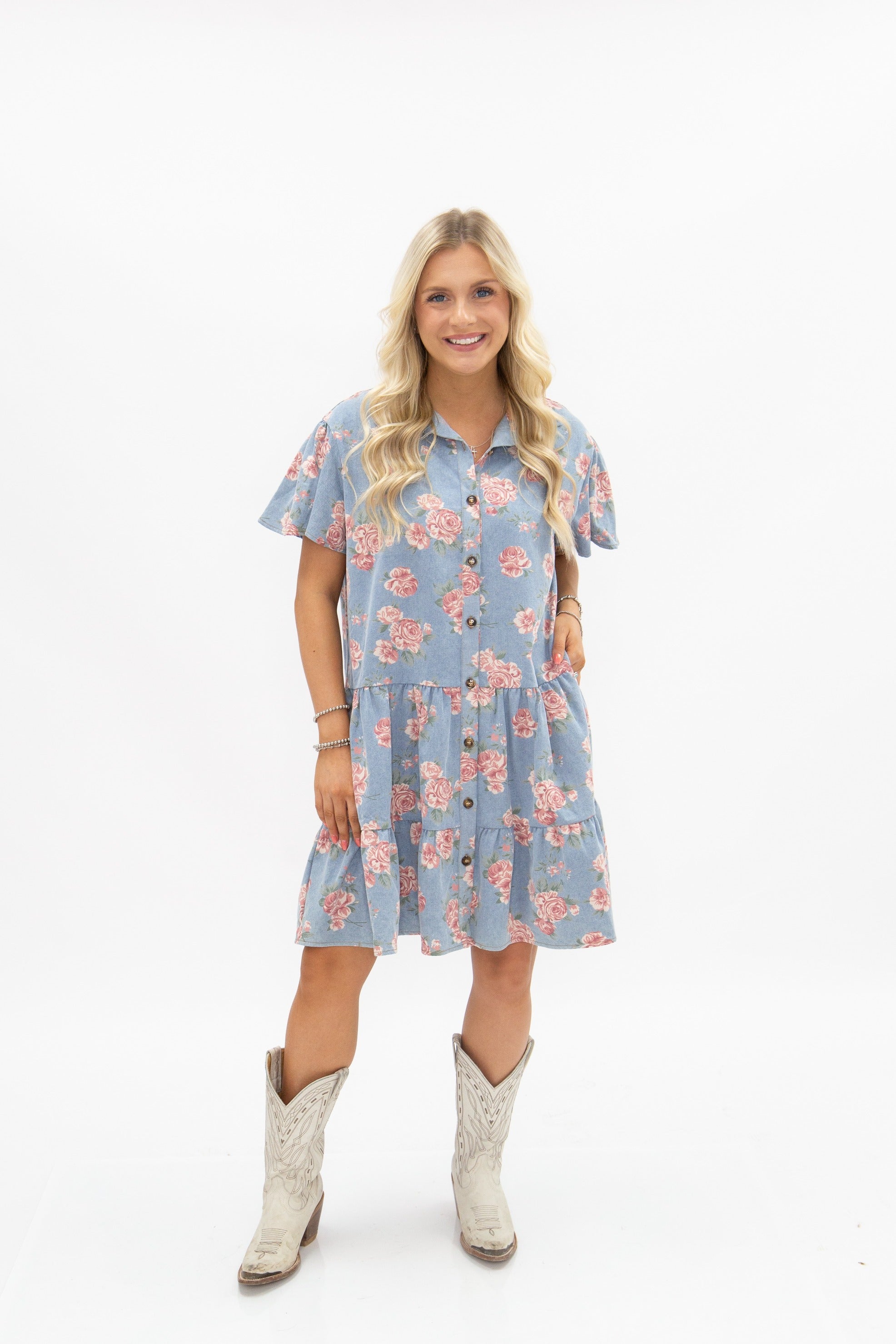 Floral Print Denim Dress