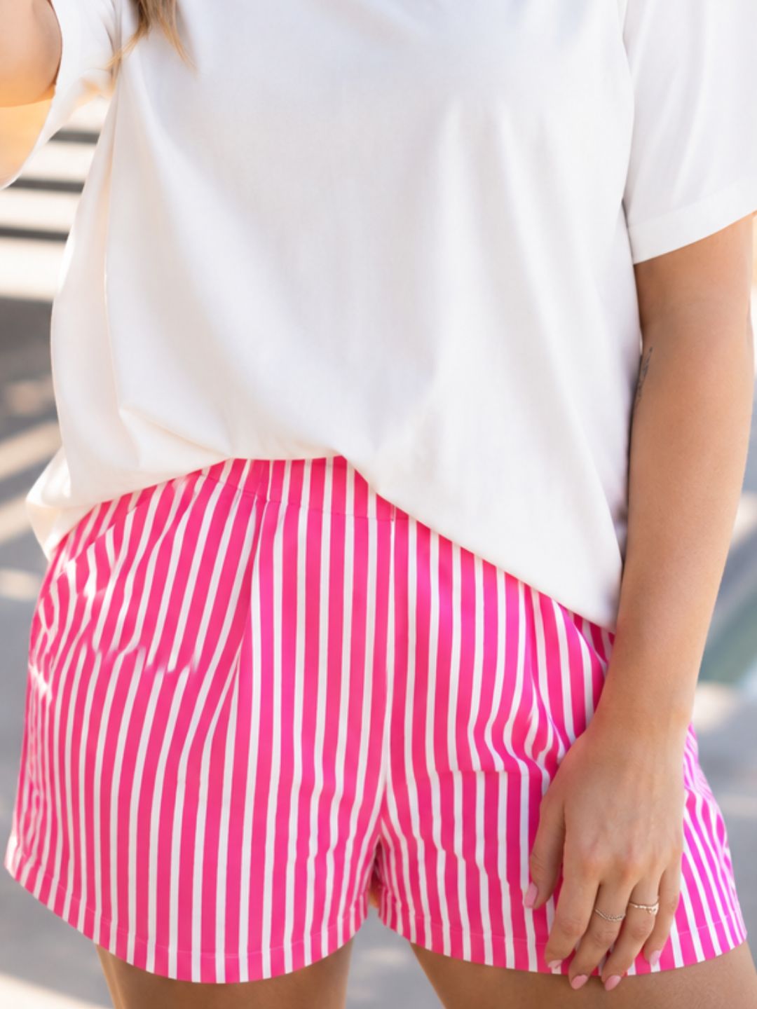 Trouser Shorts, Pink Stripes