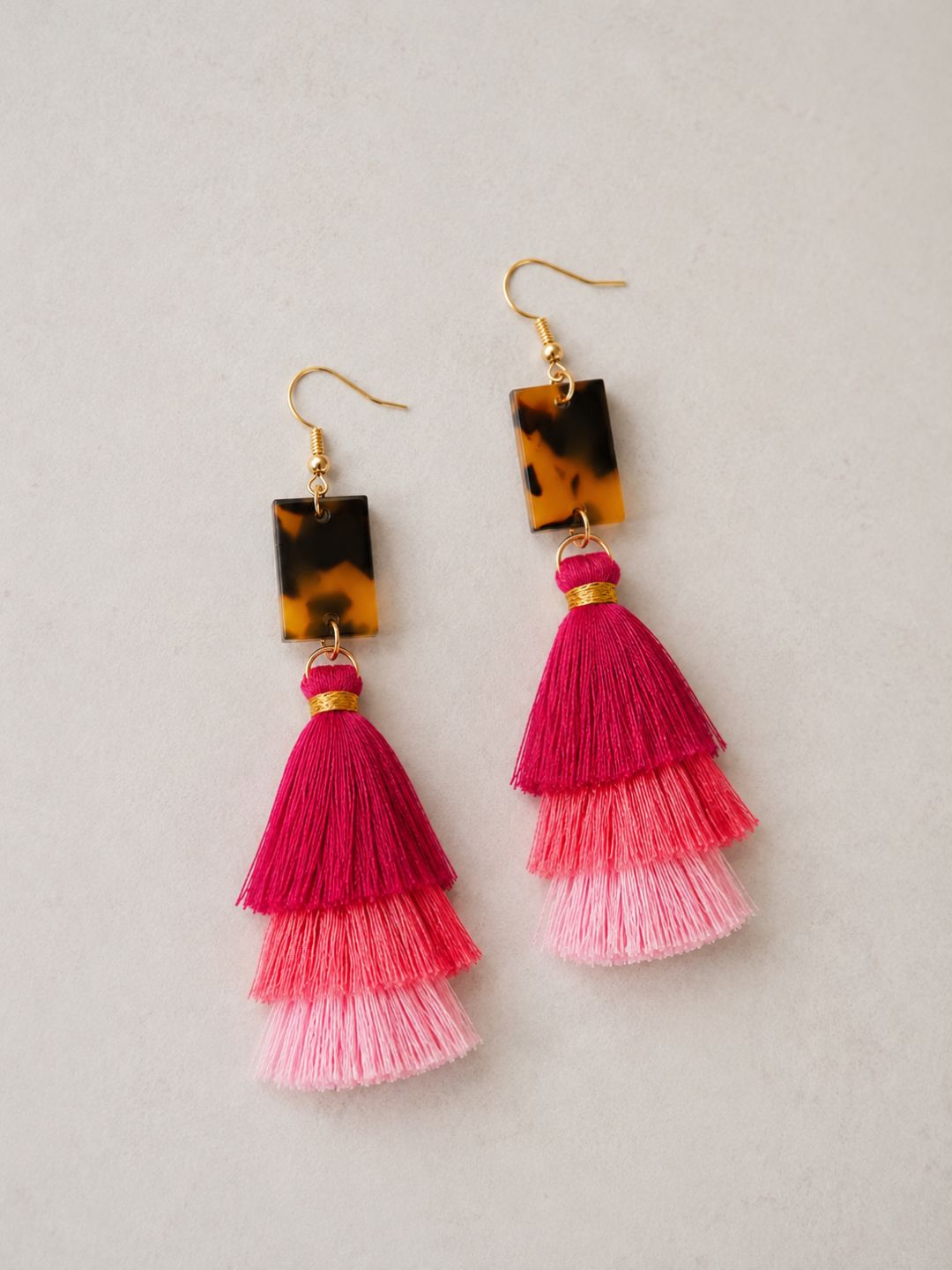 Beyond Precision Tassel Earrings with Leopard Marble. Fuschia