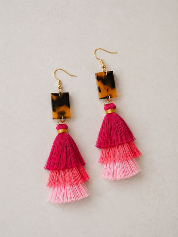 Beyond Precision Tassel Earrings with Leopard Marble. Fuschia