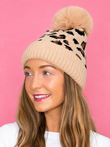 Beige Leopard Beanie