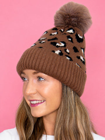 Brown Leopard Beanie