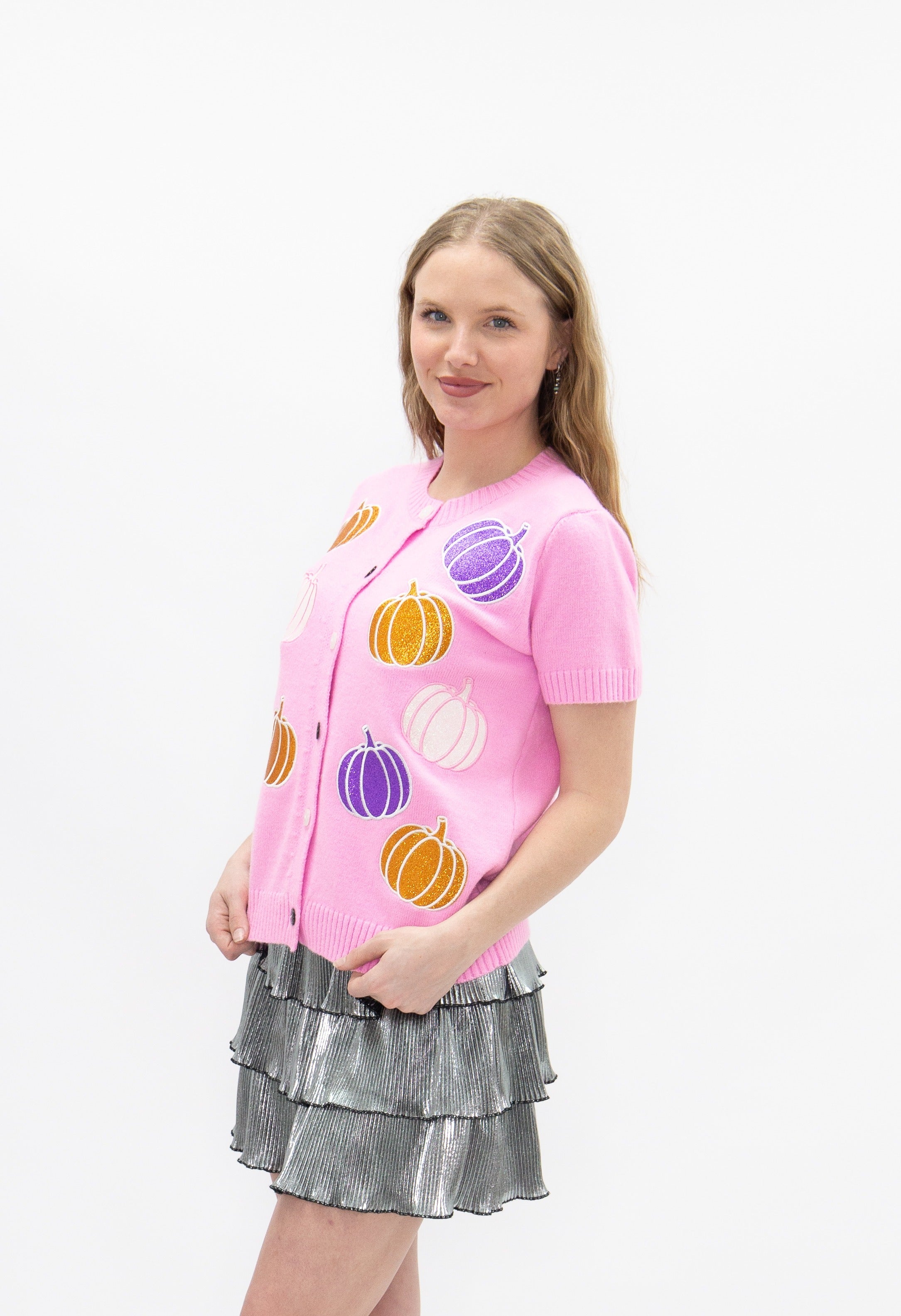 Glitter Pumpkins Hallowen Cardigan, Pink