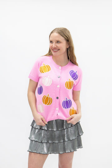 Glitter Pumpkins Hallowen Cardigan, Pink