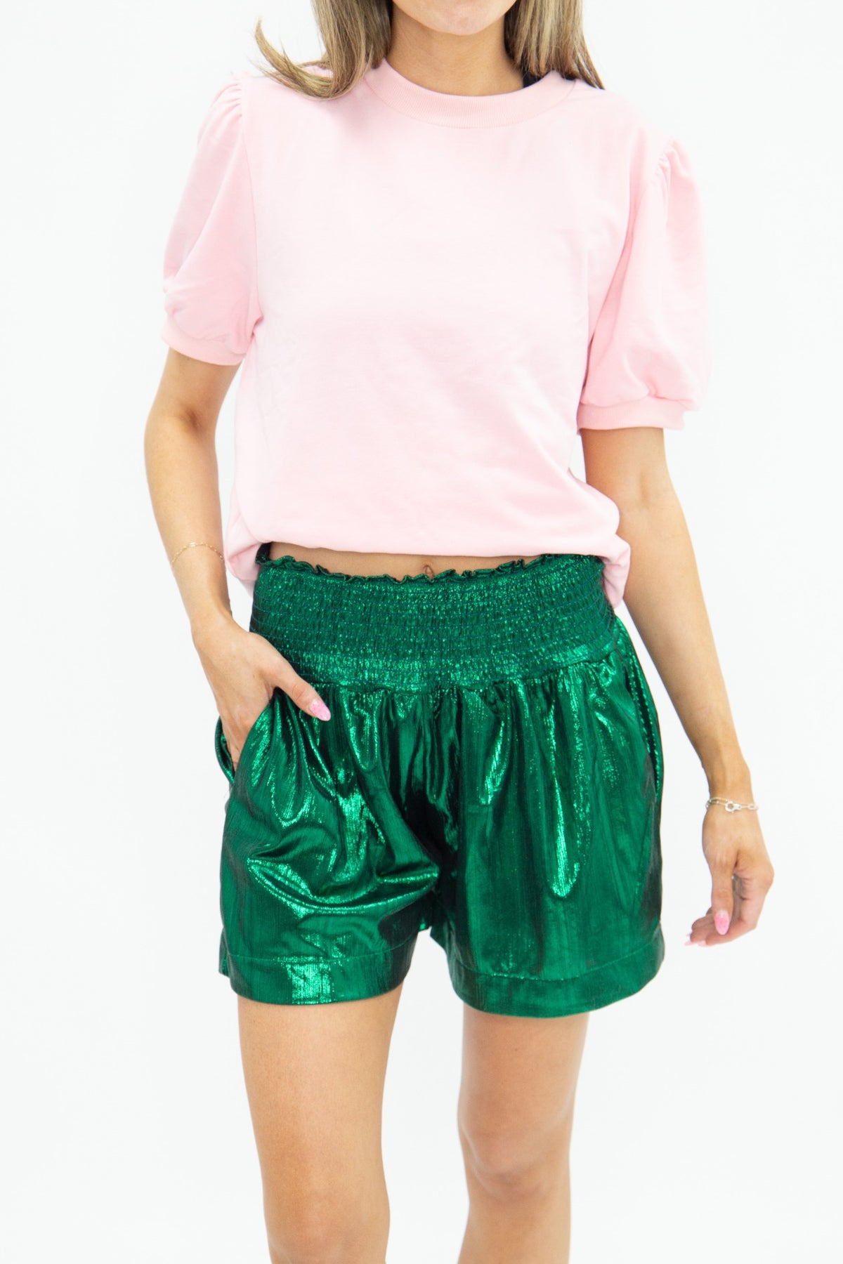 Green High Waisted Shimmer Shorts