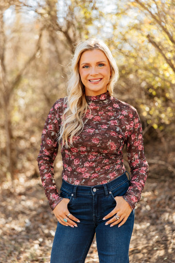 Mock Neck Mesh Top, Floral