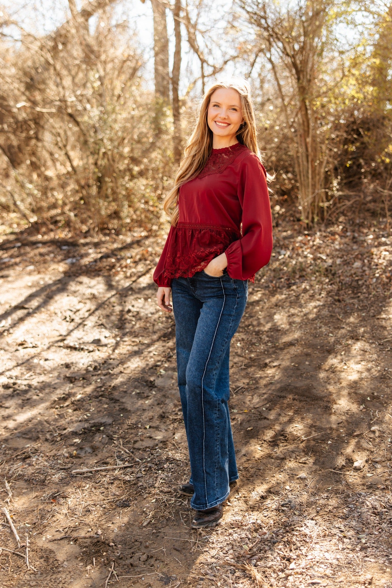 Grace and Emma High Neck Lace Peplum Blouse