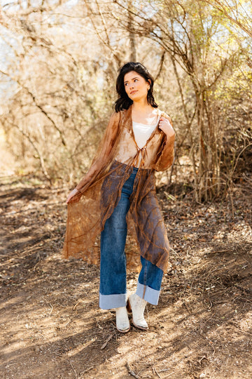 Lace Long Kimono, Brown