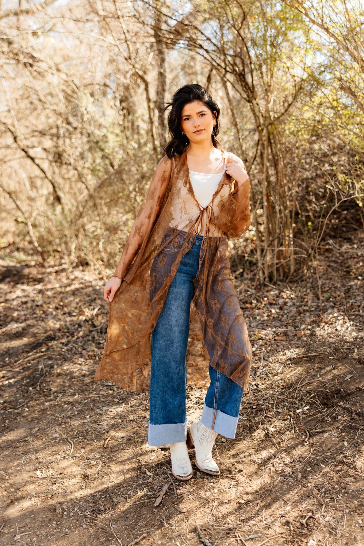 Lace Long Kimono, Brown – GRACE+EMMA®