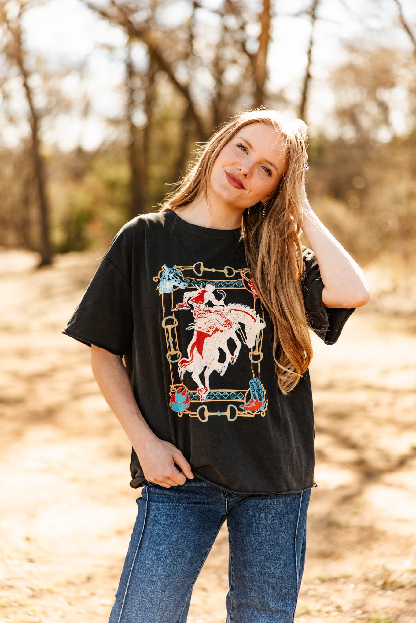 Horse Bit Frame on Black Boxy Tee