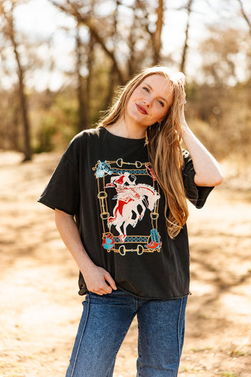 Horse Bit Frame on Black Boxy Tee