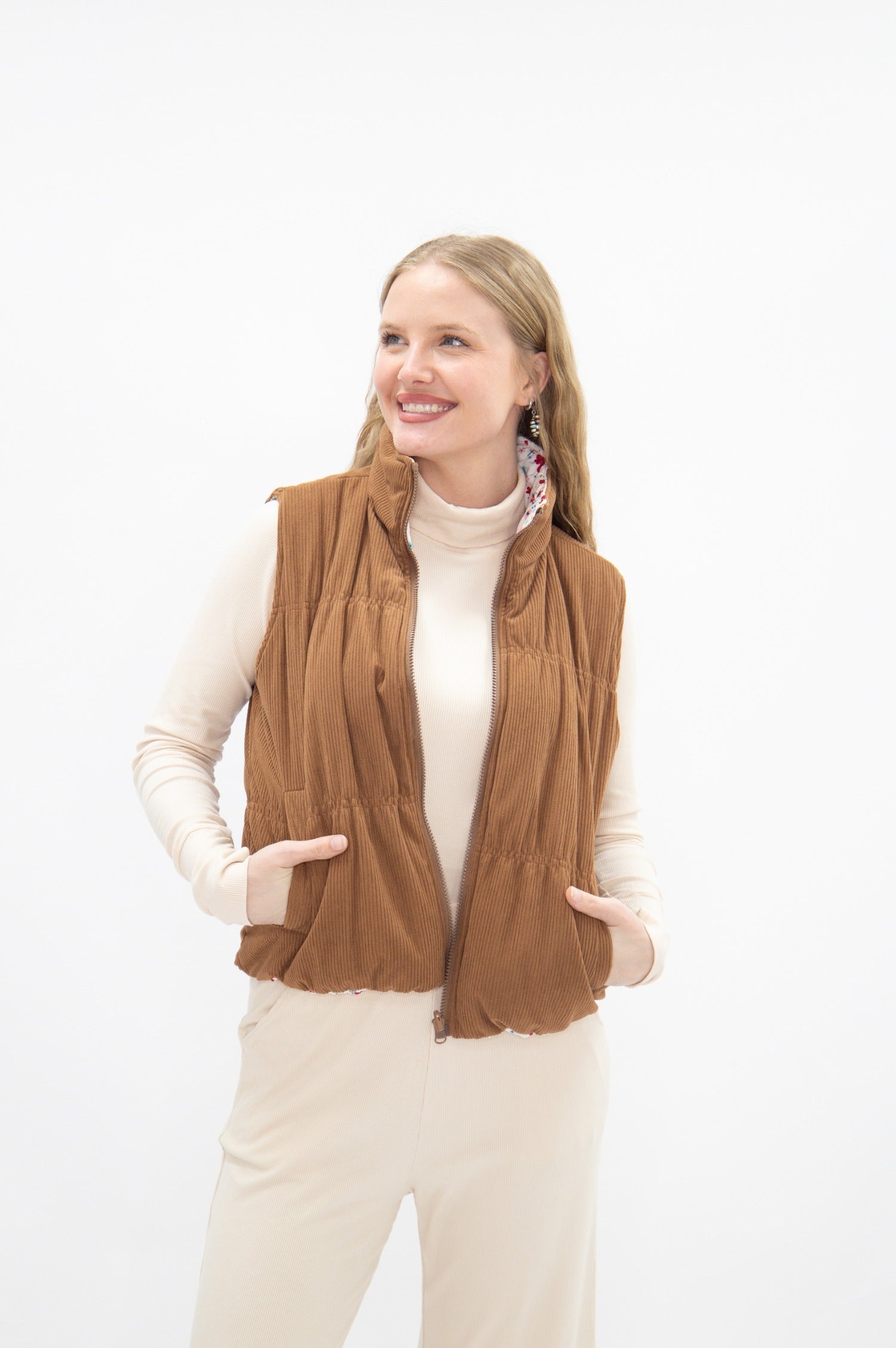 The Gillian Reversible Puffer Vest, floral side