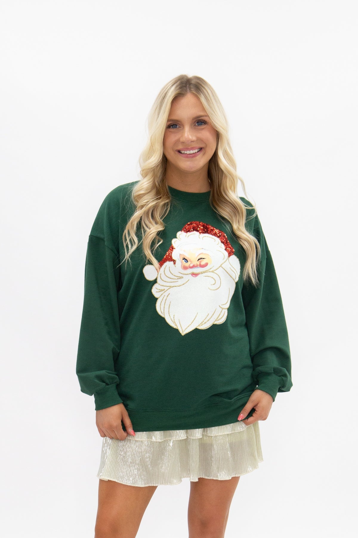 Glitter Santa on Green Longsleeve Top