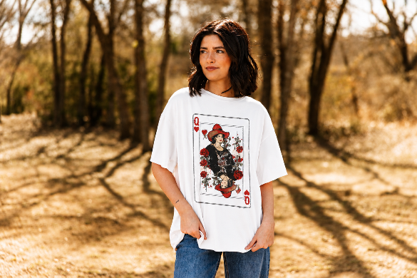 Queen of Hearts on White Tee Shirt