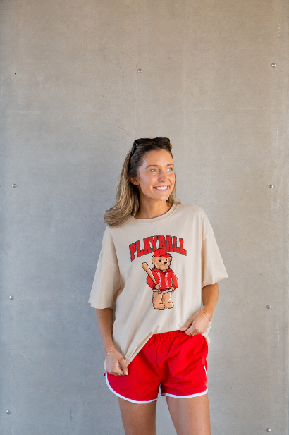 "Playball" Bear on Beige Tee Shirt