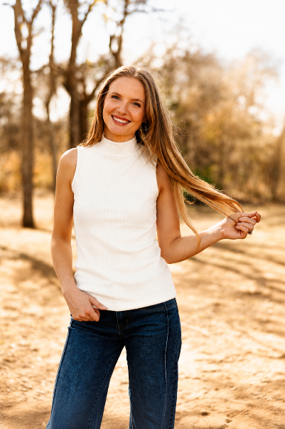 Sleeveless Ribbed Mock Neck Top, Ivory