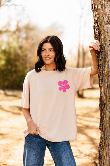 Lead with Grace on Beige Relaxed Fit Tee