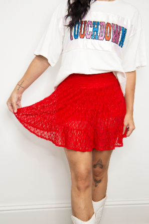 Lace Skirt with Shorts, Red