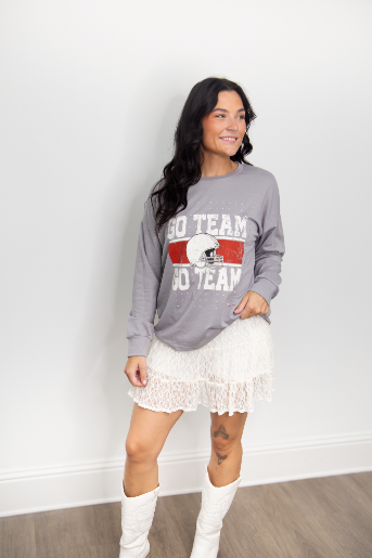 GO TEAM on Light Sweatshirt, Grey
