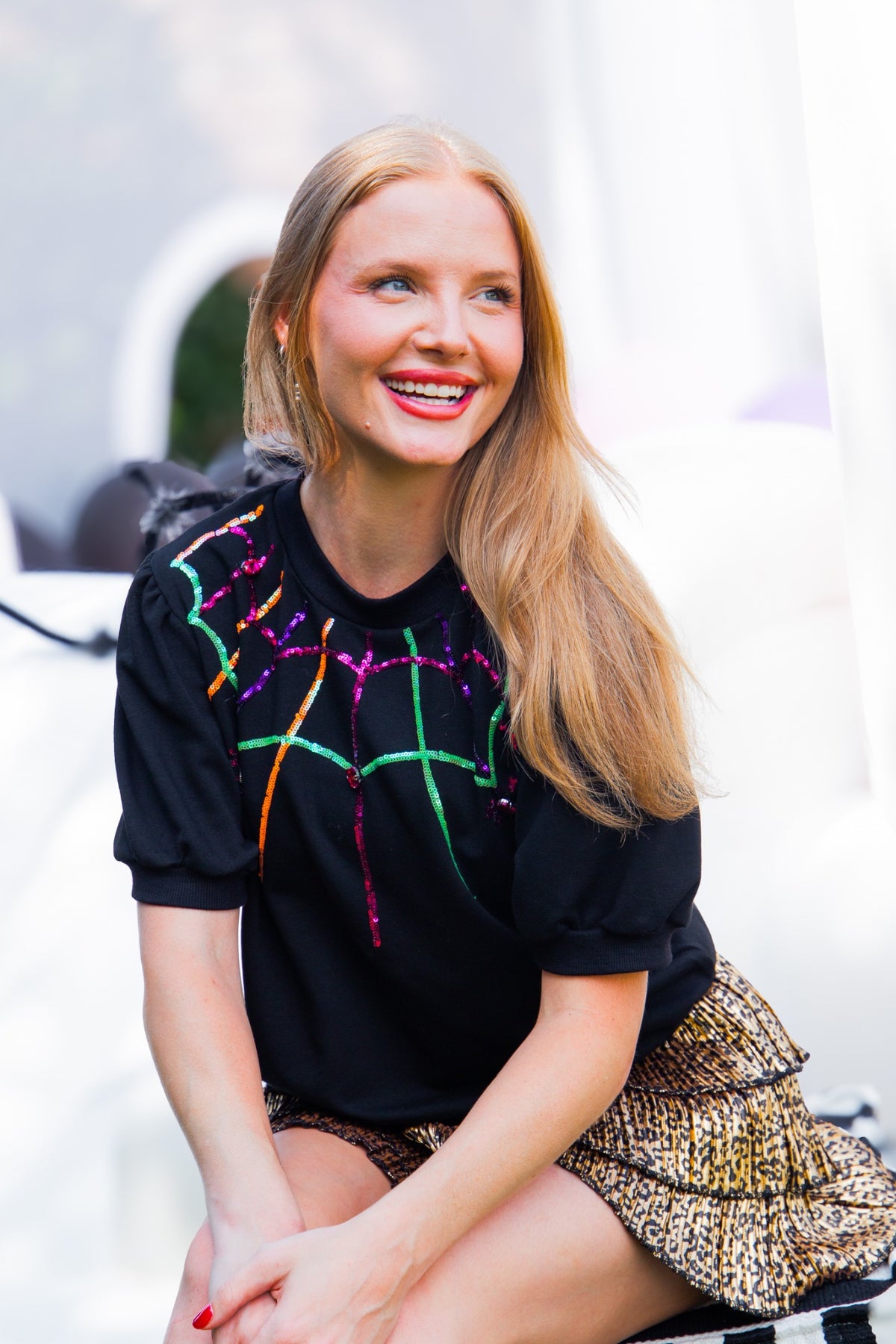 Spider Web Halloween Puff Sleeve Tee, Black