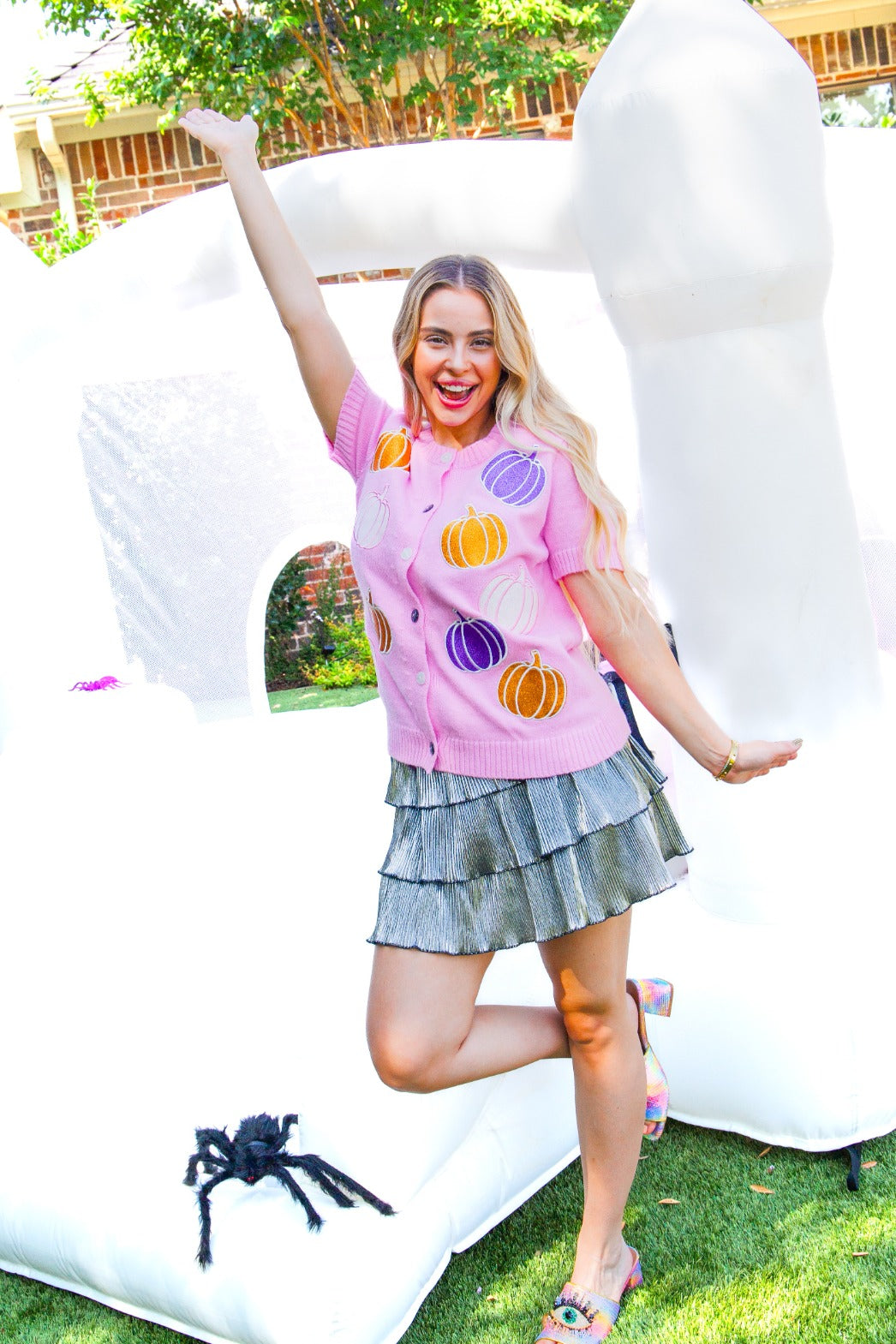 Glitter Pumpkins Hallowen Cardigan, Pink