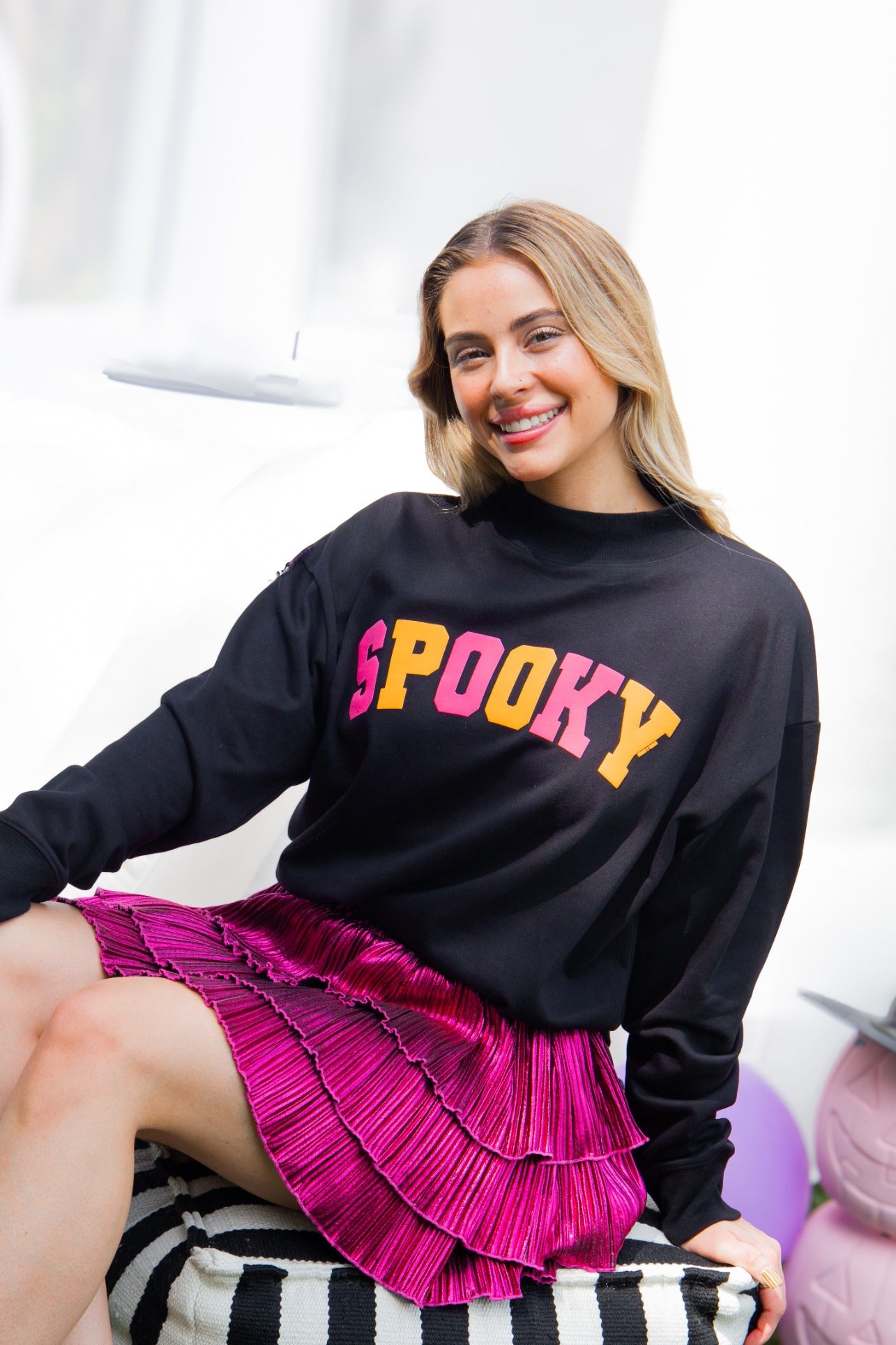 'Spooky' Halloween Mock Neck Sweatshirt, Black