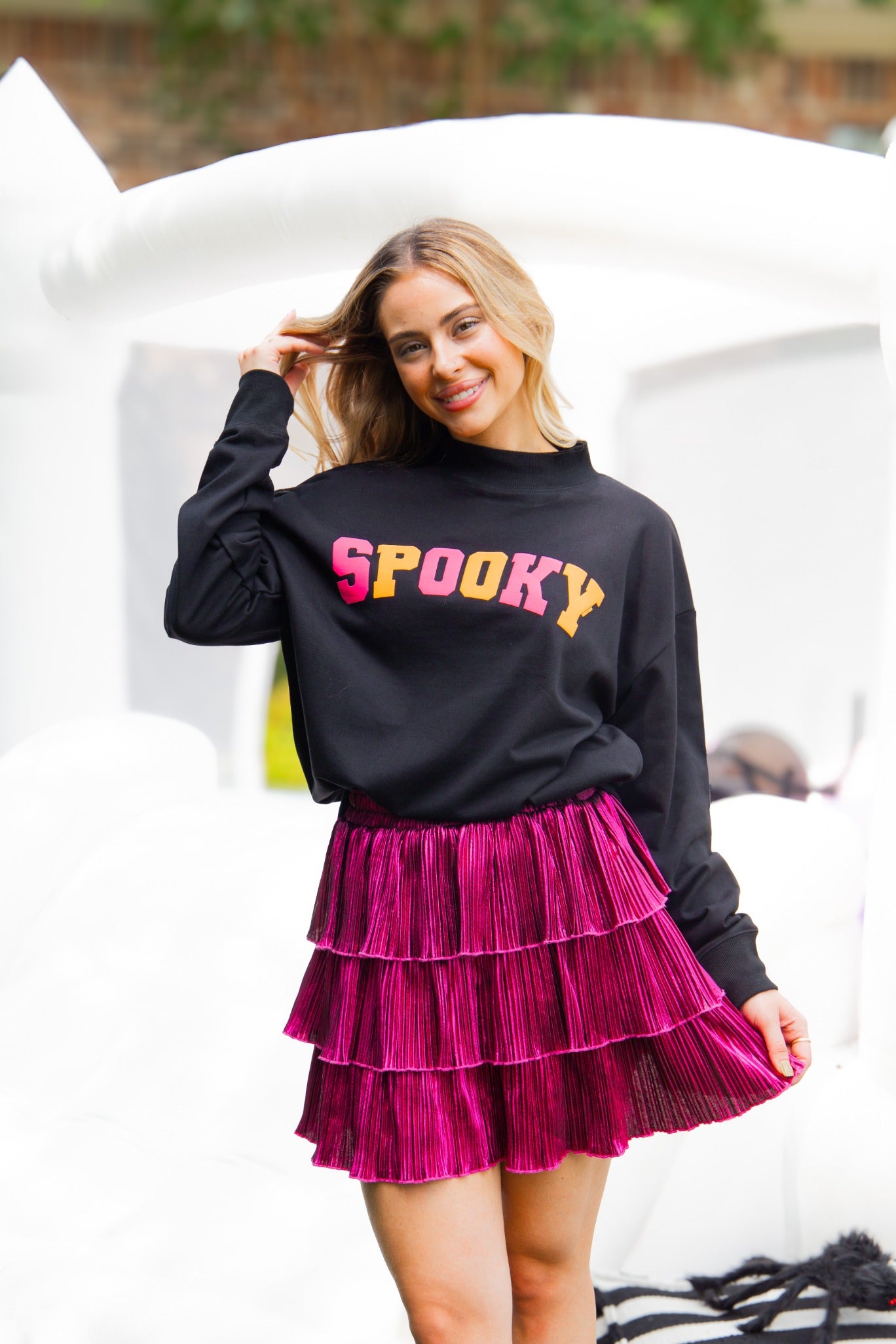 'Spooky' Halloween Mock Neck Sweatshirt, Black