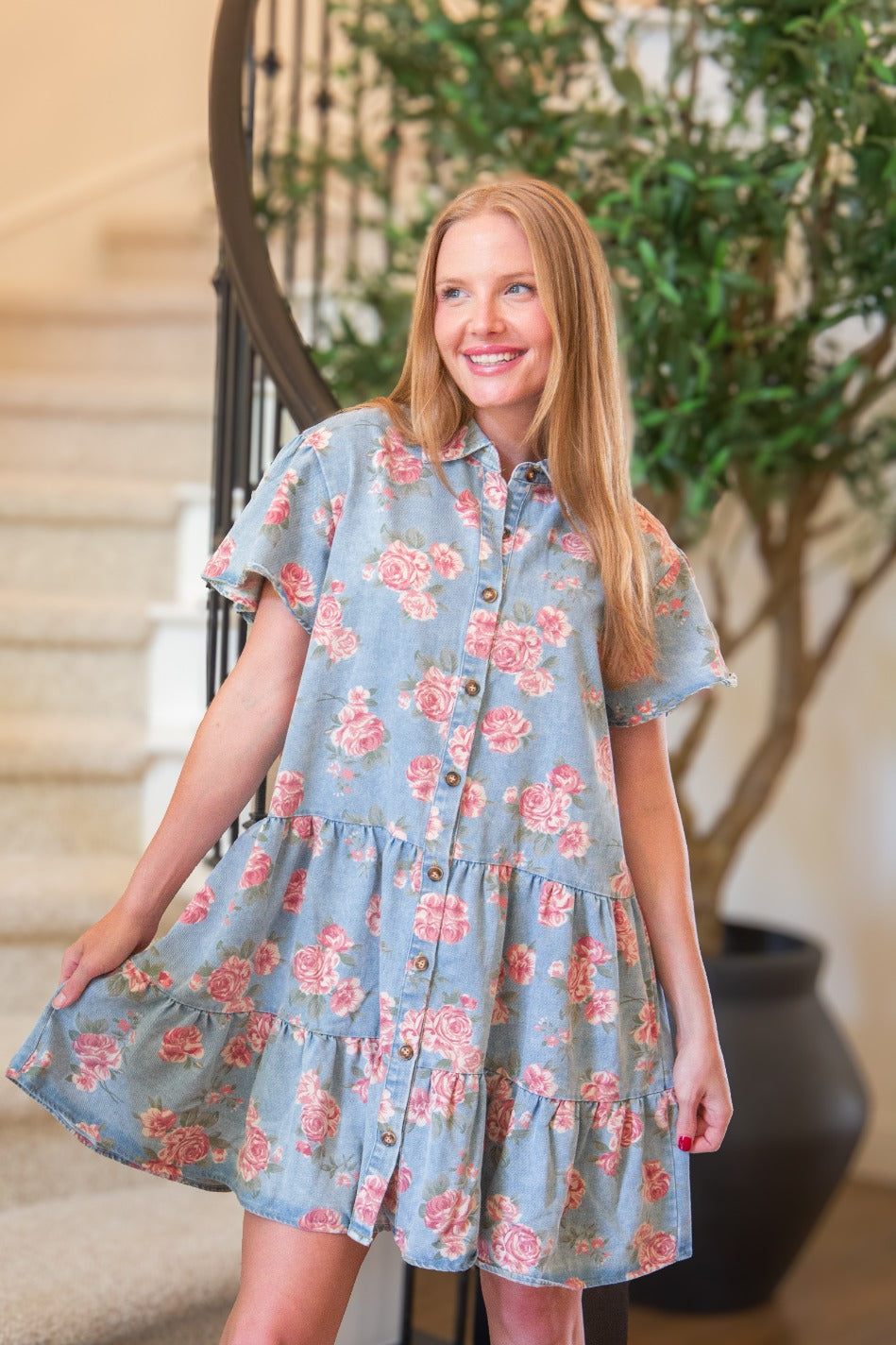 Floral Print Denim Dress