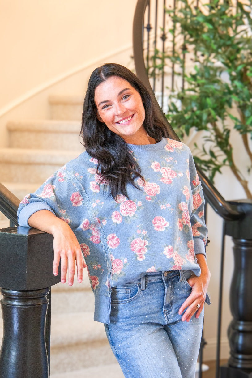 Floral Print Denim Top