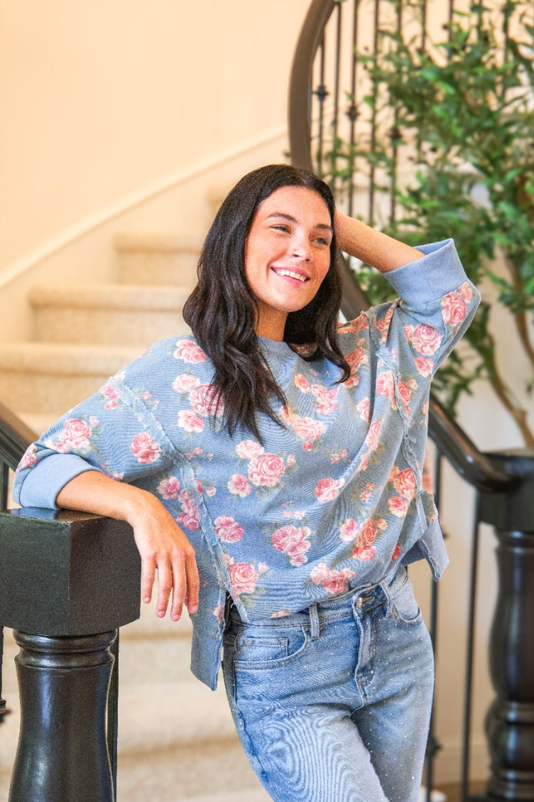 Floral Print Denim Top