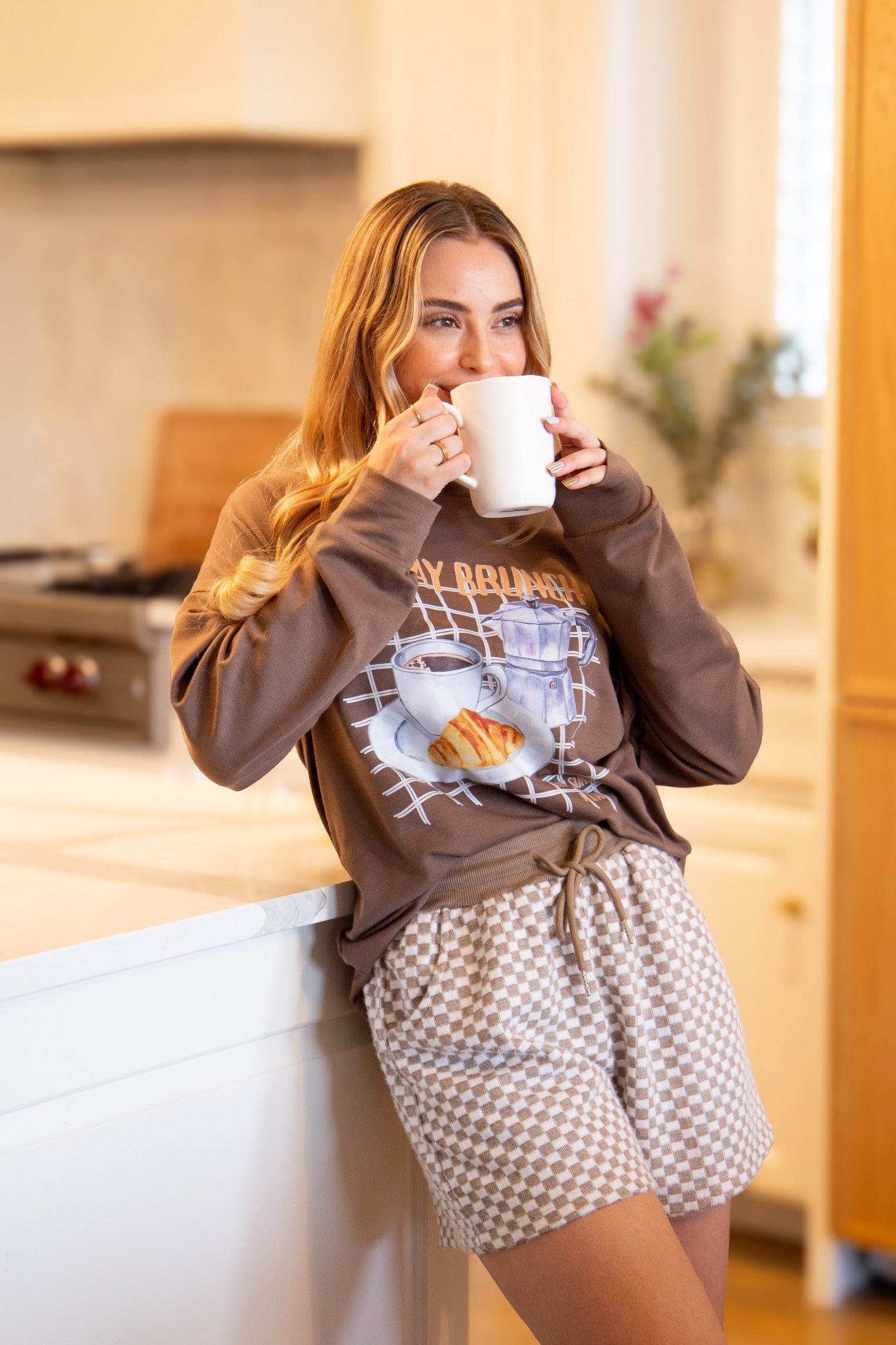 Sunday Brunch on Long Sleeve Top, Mocha